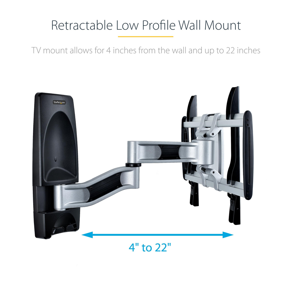 StarTech.com Soporte de Montaje Articulado de Pared para Televisores - Soporte VESA de Pared - Soporta TV Plano o Curvos de 65" o 45kg - Perfil Bajo Retraible - de Esquina (TV-WALL-MOUNT-65FS)