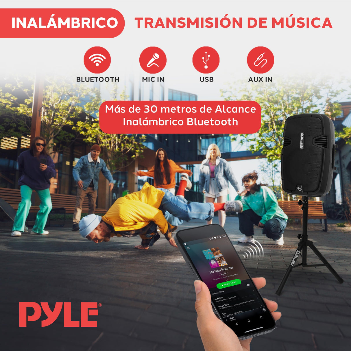 Pyle Kit de Sistema PA, Portátil, Inalámbrico, 1800W, Bluetooth, Activo + Pasivo, Sonido Interior/Exterior, Entradas USB, SD, AUX, XLR, RCA, Incluye 2 Soportes, Micrófono Cableado, Mando a distancia