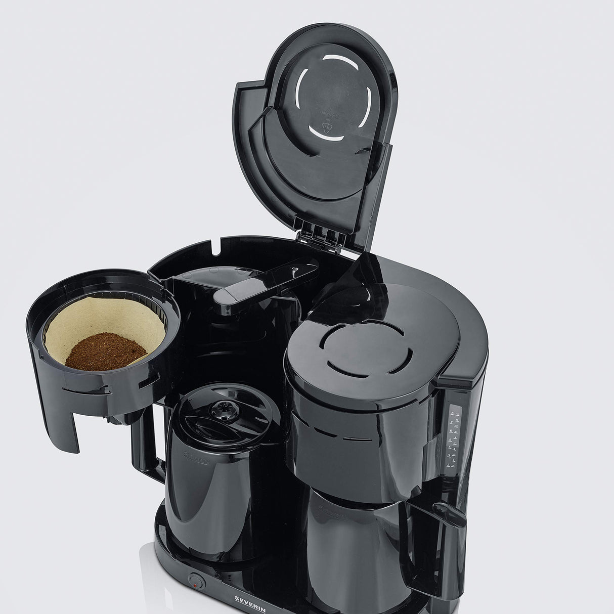SEVERIN - Cafetera de goteo Duo hasta 16 tazas, Cafetera de filtro compacta / Cafetera americana con 2 jarras termo, Con Desconexión Automática, Negro, KA 9315