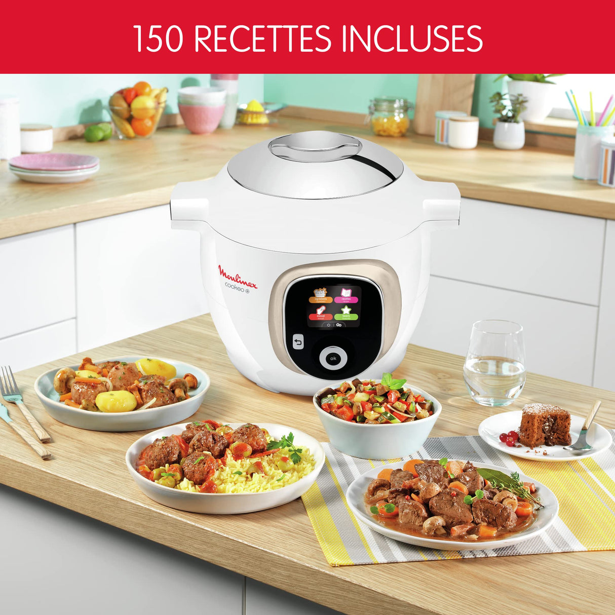 Moulinex, Cookeo - Multicooker inteligente 6L, 150 recetas integradas, cocción sin vigilancia, pantalla intuitiva, guía de cocción, aplicación MyMoulinex, 1600 W, blanco, 15 años reparabilidad