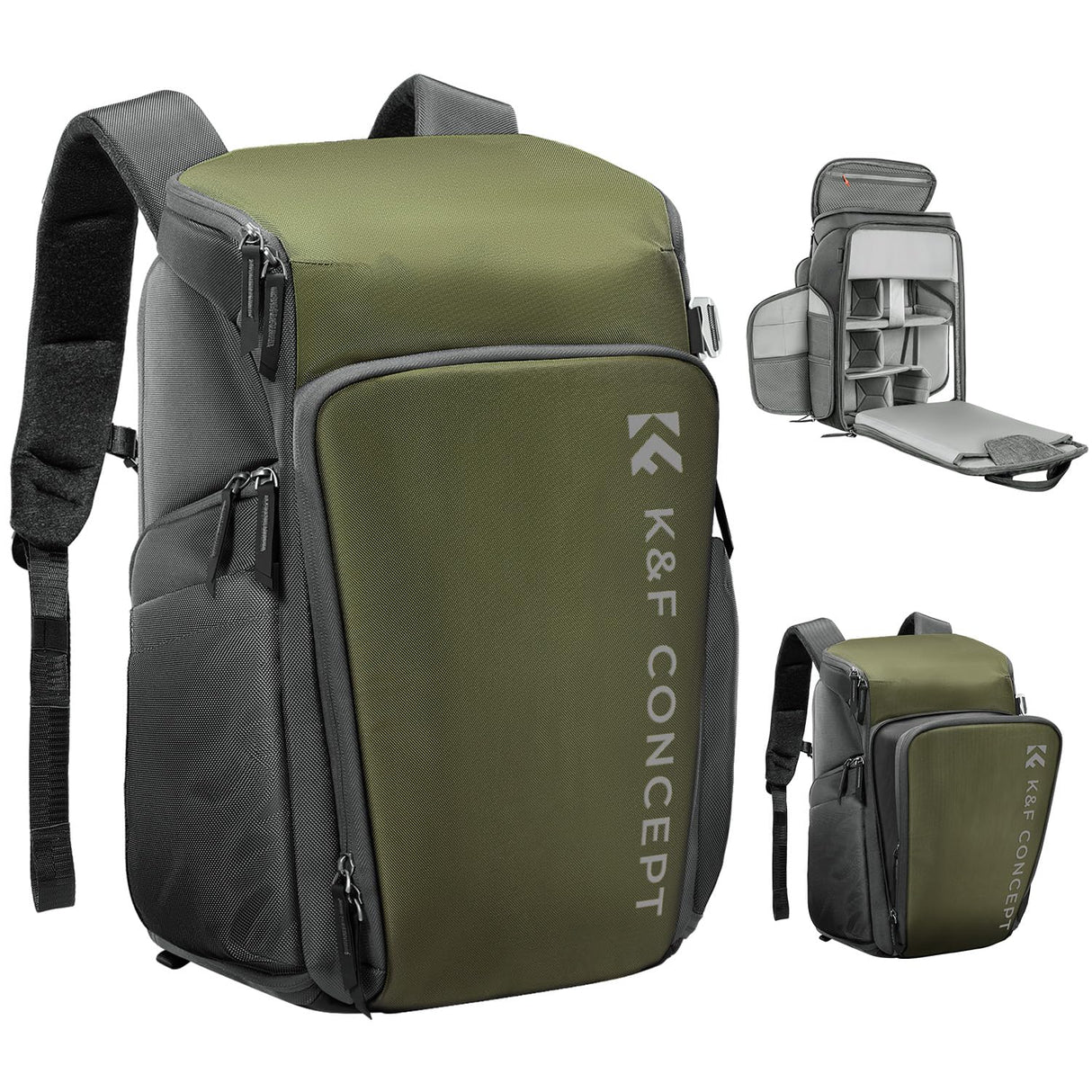 K&F Concept Mochila Cámara Profesional, Bolsa Fotógrafos Cámara Impermeable de Gran Capacidad Camera Reflex Digital DSLR, Adecuado para viajes al aire libre senderismo fotografía Verde