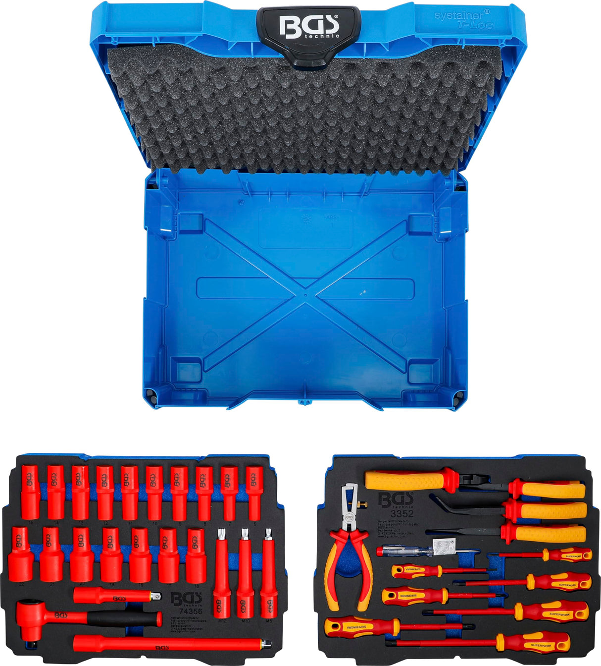 BGS 70230 | Alicates, tenazas y pinzas/destornilladores y juego de llaves de vaso VDE | BGS systainer® | 36 piezas