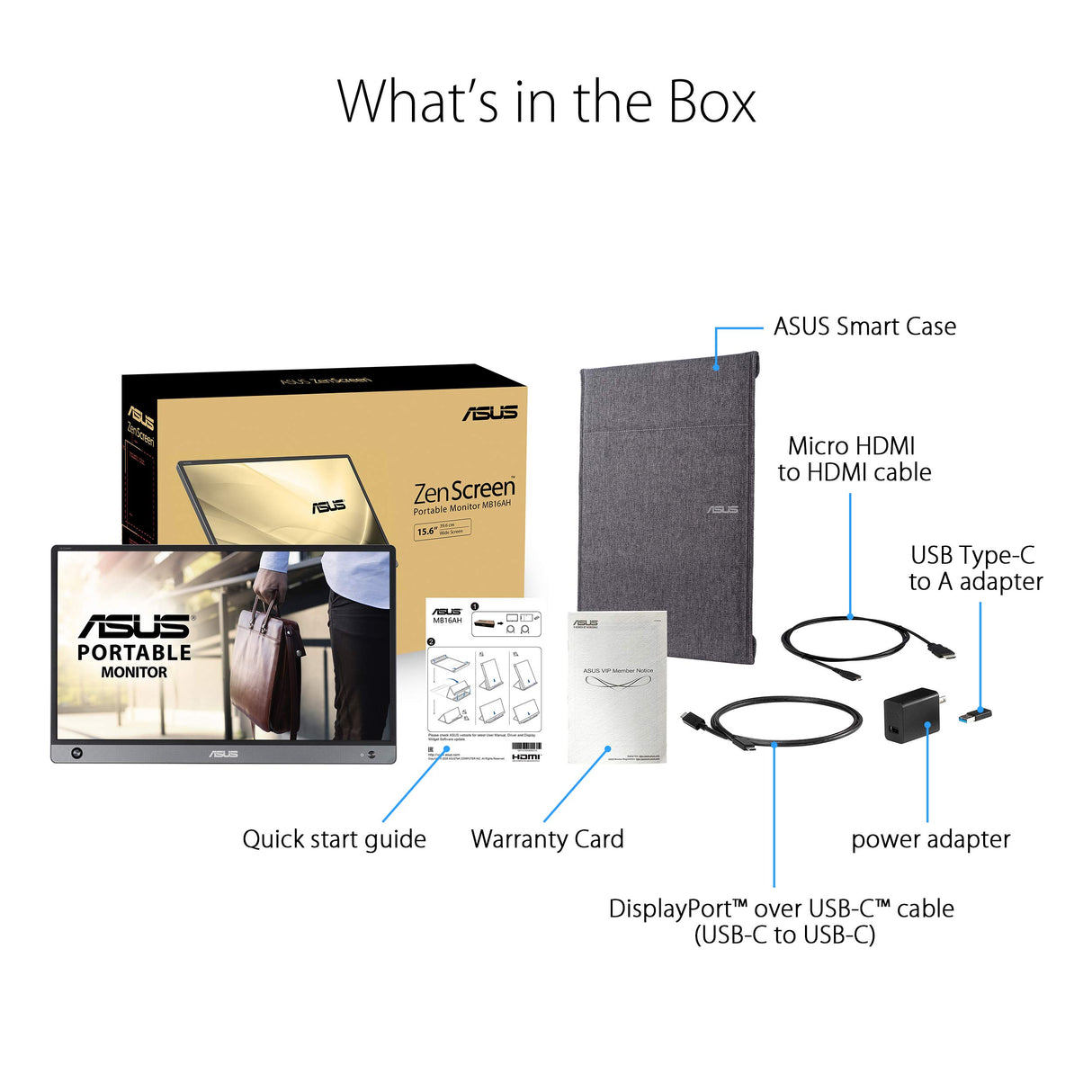 ASUS ZenScreen MB165B Monitor Portátil USB, 15,6", HD (1366 x 768), Marco Fino, Alimentación USB, Antirreflejos, 220cd/㎡, Negro