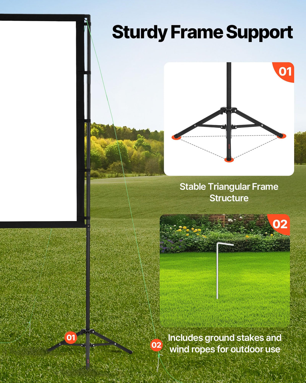 VEVOR Pantalla de Proyector con 2 Trípodes, Pantalla de Proyección Portátil Antiarruga de 254 cm con Ángulo Amplio de 160° y Bolsa de Transporte 16:9 4K HD para Presentaciones de Cine en Casa