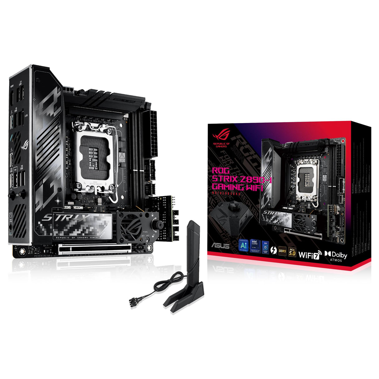 ASUS ROG Strix Z890-I Gaming WiFi - Placa Base Mini-iTX, 10+1+2+1 etapas de Potencia, DDR5, PCIe 5.0 Compatible con GPU de última generación, Dos M.2, WiFi 7, AI Overclocking, AI Networking II