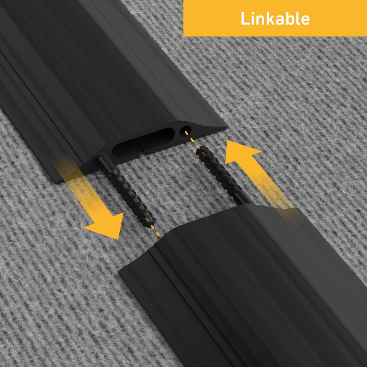 D-Line FC83B/9M, Canaleta de suelo para cables, Pasacables para suelo, Oculta cables y previene accidentes - Cavidad para cables = 30mm (anch.) x 10mm (alt.) - 9-metro longitud - Negro