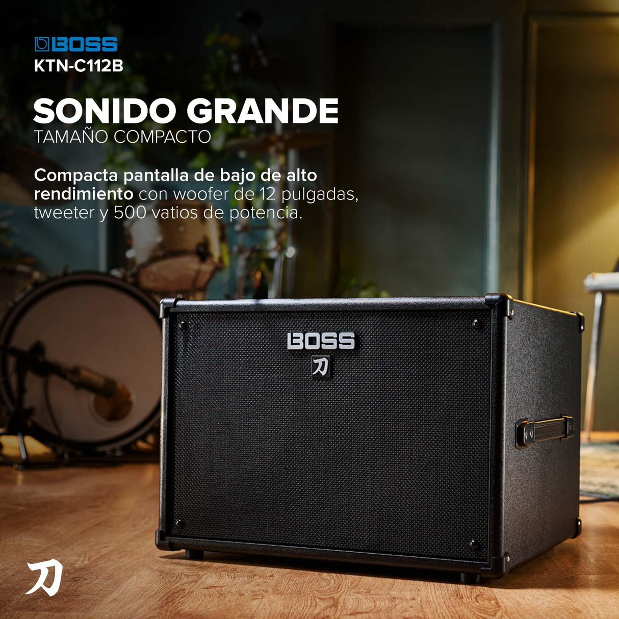 BOSS Katana Cabinet 112 Bass | Pantalla de Altavoz de Alto Rendimiento para bajistas Profesionales | Diseño Compacto con 500 vatios de Potencia | Woofer de 12 Pulgadas de la Serie Eminence Neodymium