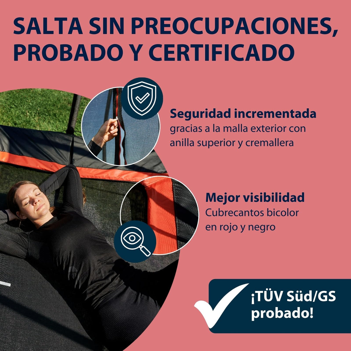 HUDORA Trampolin 4square - Trampolín rectangular al aire libre de 244x366/215x305 cm - Cama elástica deportiva rectangular para hasta 120 kg - Trampolín familiar con alta capacidad de salto