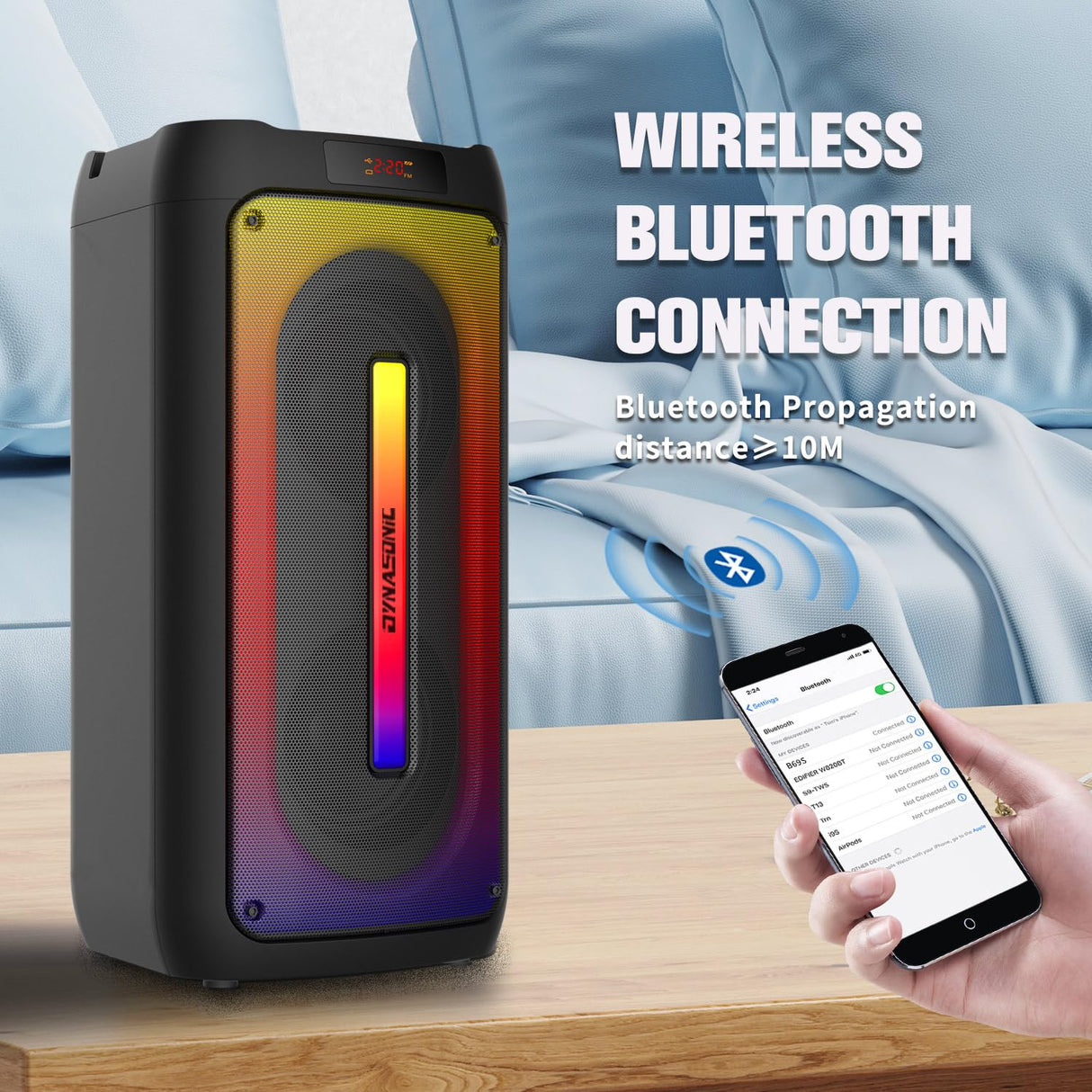 DYNASONIC D30 - Altavoz Exterior inalambrico. Altavoz Bluetooth portatil. Wireless Stereo. Reproductor de Sonido. Micro-SD, USB.