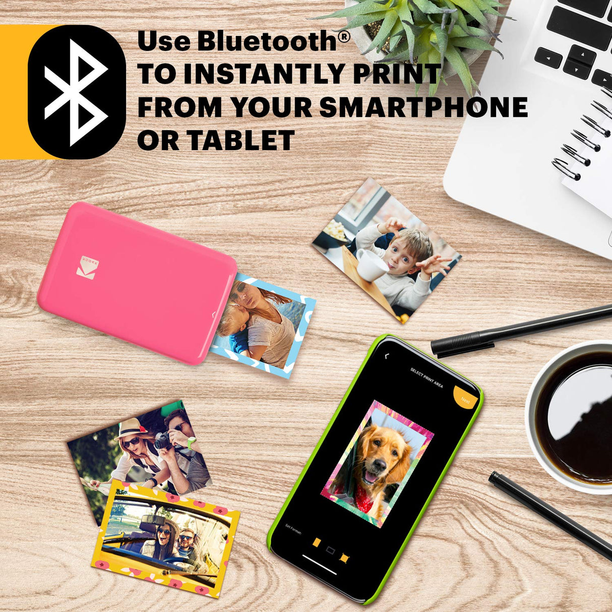 KODAK Step Impresora de fotos instantánea para smartphone - Mini portátil inalámbrica en color - Fotos adhesivas Zink 2x3” - Bluetooth compatible con iOS y Android - App de edición divertida - Rosa