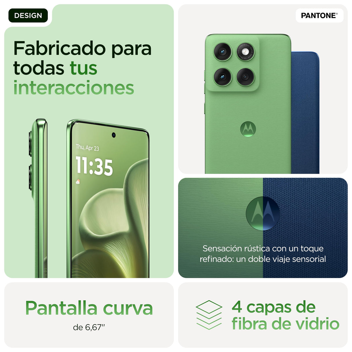 Motorola Edge 60 16GB (8GB+8GB RAM Boost)/512GB Shamrock, Pantalla Super HD de 6,67”con Cuatro Bordes curvos, Cámara Sony LYTIA™ 700C de 50MP, Moto ai, Durabilidad Militar, Batería 5200 mAh