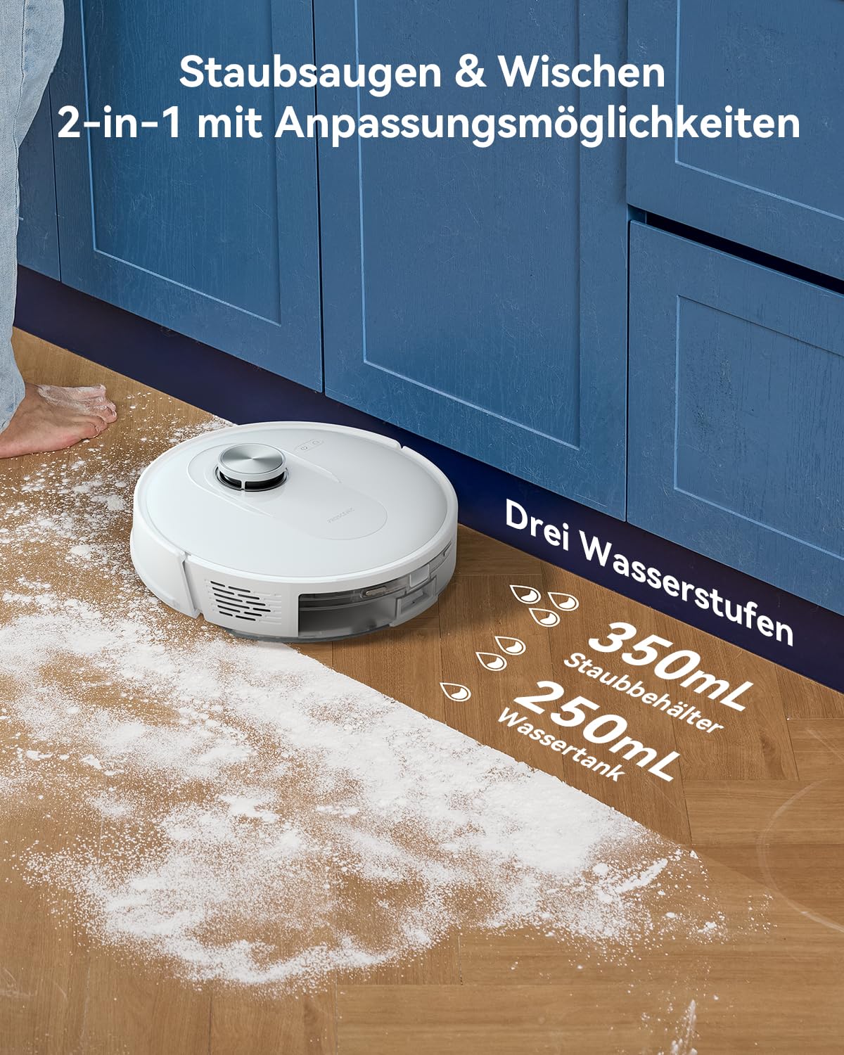 Proscenic Q8 Robot Aspirador con función de Limpieza, 4200 Pa, 200 min, Potente Robot de navegación láser con 5 Tarjetas, Control Mediante aplicación Alexa Siri IFTTT, para Suelos, alfombras, Pelo de