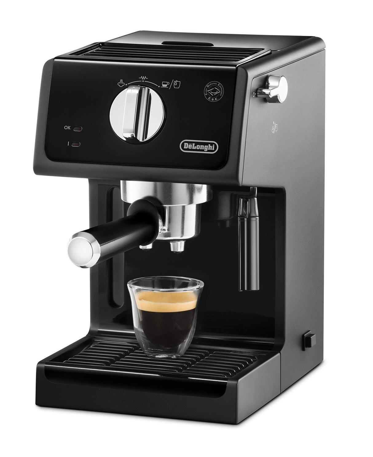De'Longhi Máquina de café expreso | Portafiltro con acabado de aluminio | Boquilla de espuma de leche | También para cápsulas | Negro