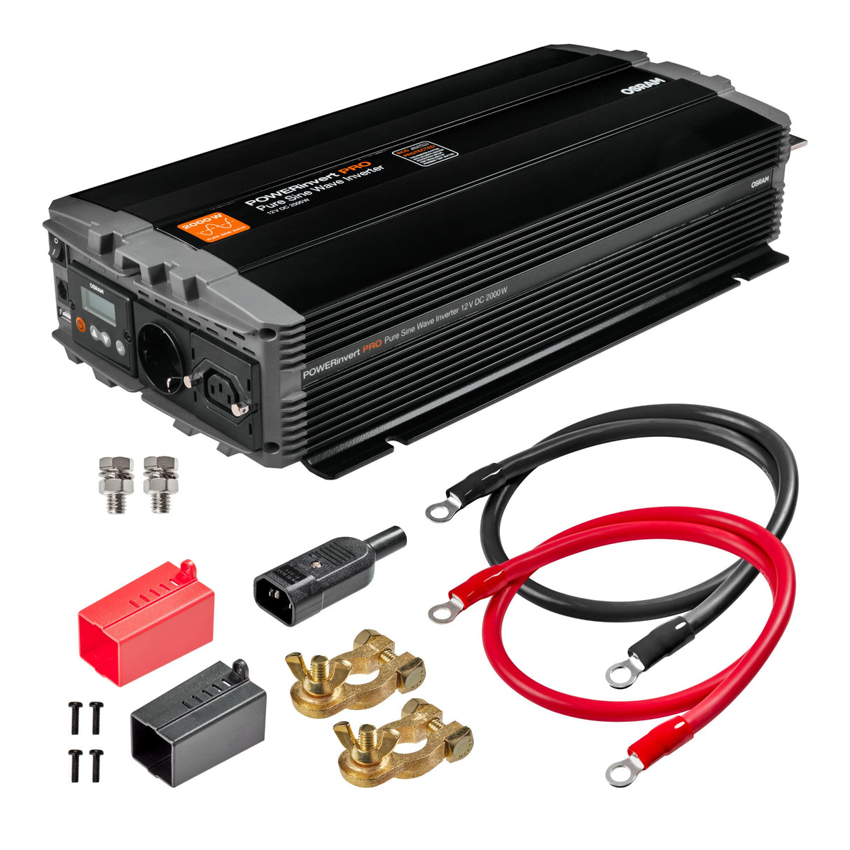 OSRAM POWERinvert Pro Pure Sine Wave Inverter, convertidor de Onda sinusoidal Pura, 12V DC 2000W RCD, OEINVPAR20, para Necesidades energéticas aisladas de la Red