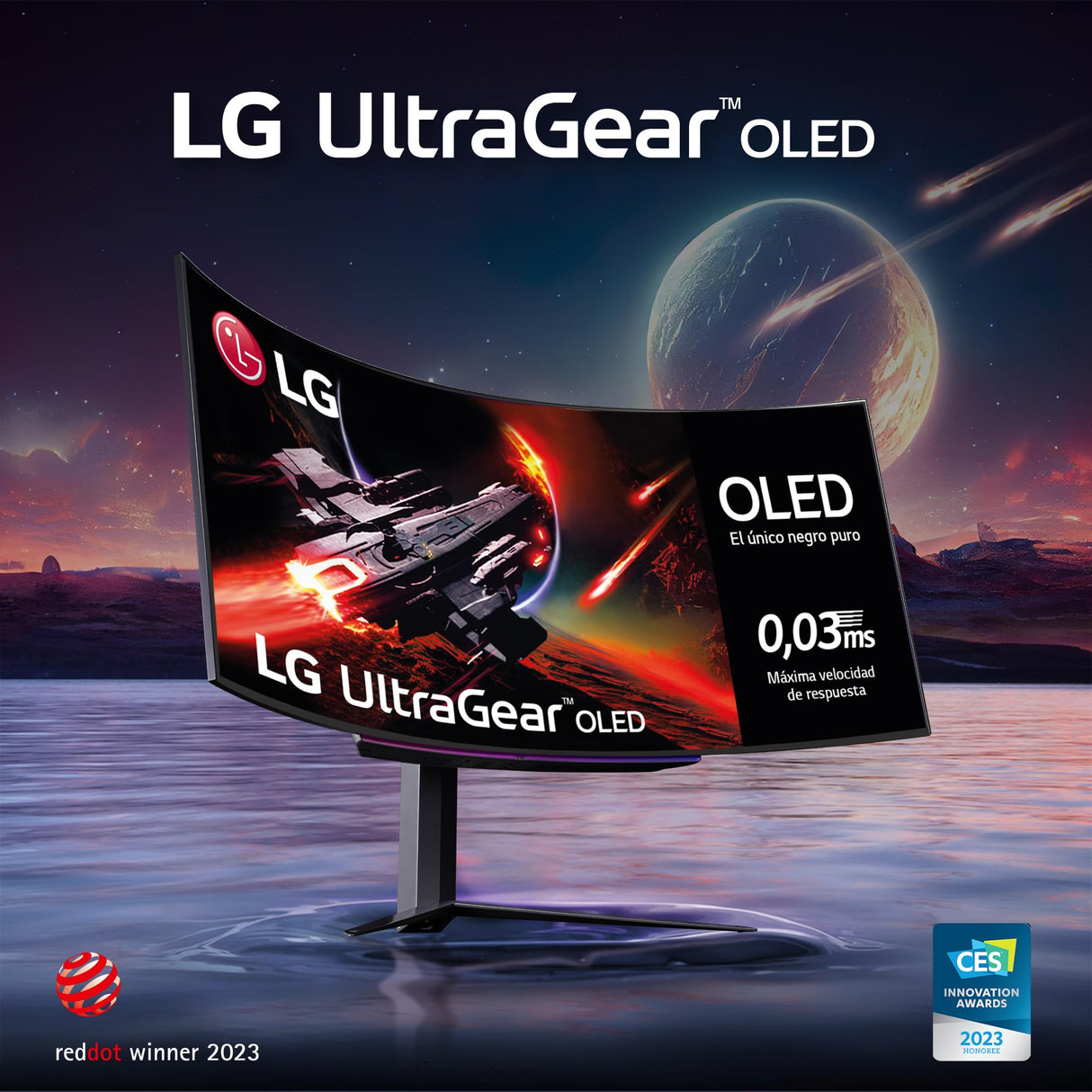 LG 45GR95QE-B - Monitor Gaming Ultragear (OLED: 3440x1400, 21:9, 200cd/m², 1.5M:1, 0.03ms, 240Hz, DCI-P3>90%, HDR10); diag. 113cm; HDMI, USB-A; NVIDIA G-Sync, AMD FreeSync Premium, Negro