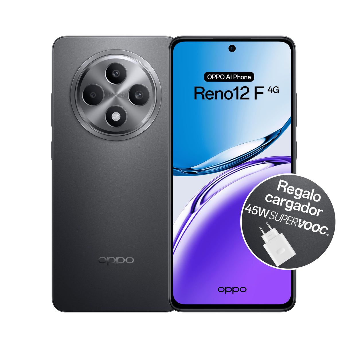 OPPO Reno12F 4G - Smartphone Libre con IA, 16GB (8GB+8GB) 256GB, Pantalla 2.5D AMOLED 6.7", Cámara 50+8+32 MP, Android, IP64, Batería 5000mAh, Carga Rápida 45W, Cargador Incluido - Matte Grey