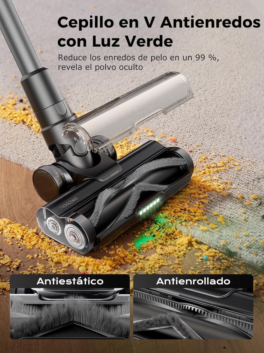Proscenic P16 Aspiradora sin Cable 55Kpa/550W/65Mins, Aspiradora Escoba Vertical con Tubo Plegable, Cepillo Anti-Enredo y Pantalla Táctile LED para Suelo/Alfombra/Pelos de Mascotas