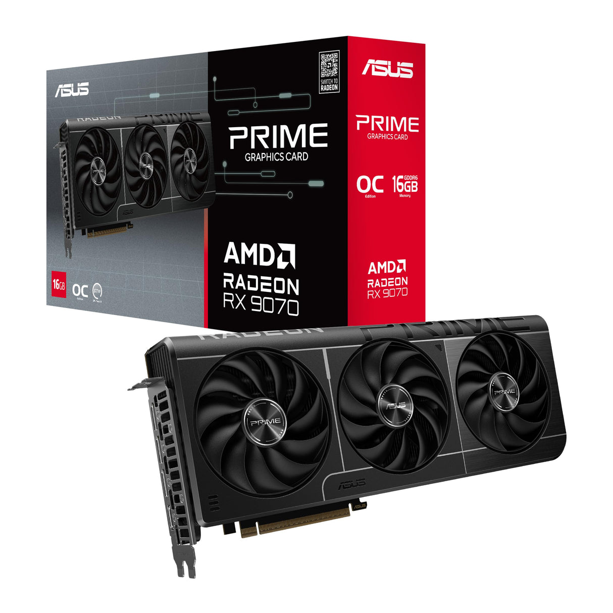 ASUS Prime Radeon RX 9070 EVO OC Edition - Tarjeta gráfica (PCIe 5.0, 16GB GDDR6, HDMI/DP 2.1, diseño de 2,5 Ranuras, Ventiladores Axial-Tech, rodamientos de Doble Bola, Dual BIOS, GPU Guard)