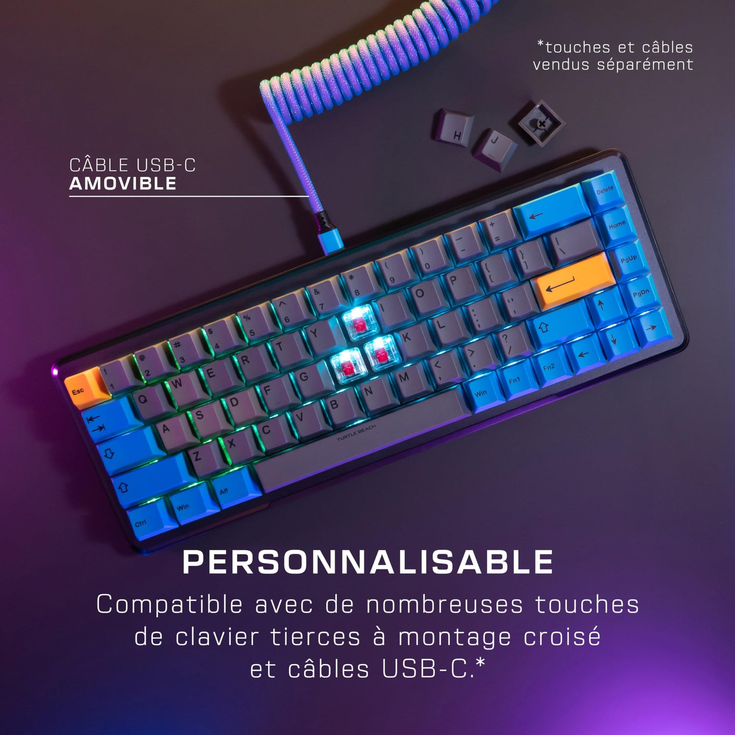 Turtle Beach Vulcan II Mini - Teclado óptico para Juegos 65% con iluminación RGB Personalizable, tecnología de duplicación de Botones, Placa de Aluminio - Negro