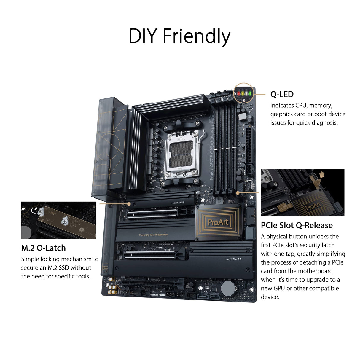 ASUS ProArt X670E-CREATOR WiFi - Placa Base ATX (AMD Ryzen AM5, VRM de 16 + 2 Fases, PCIe 5.0, DDR5, USB4, LAN de 10 GB y 2,5 GB, WiFi 6E, 4 Ranuras M.2)