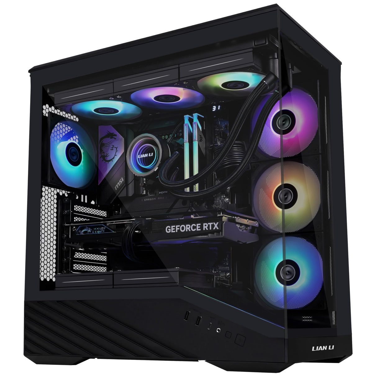 Lian Li V100 Mid Tower Case - Negro, Soporte ATX, Panel Frontal de Malla, Vidrio Templado, USB-C, Panel Lateral sin Herramientas