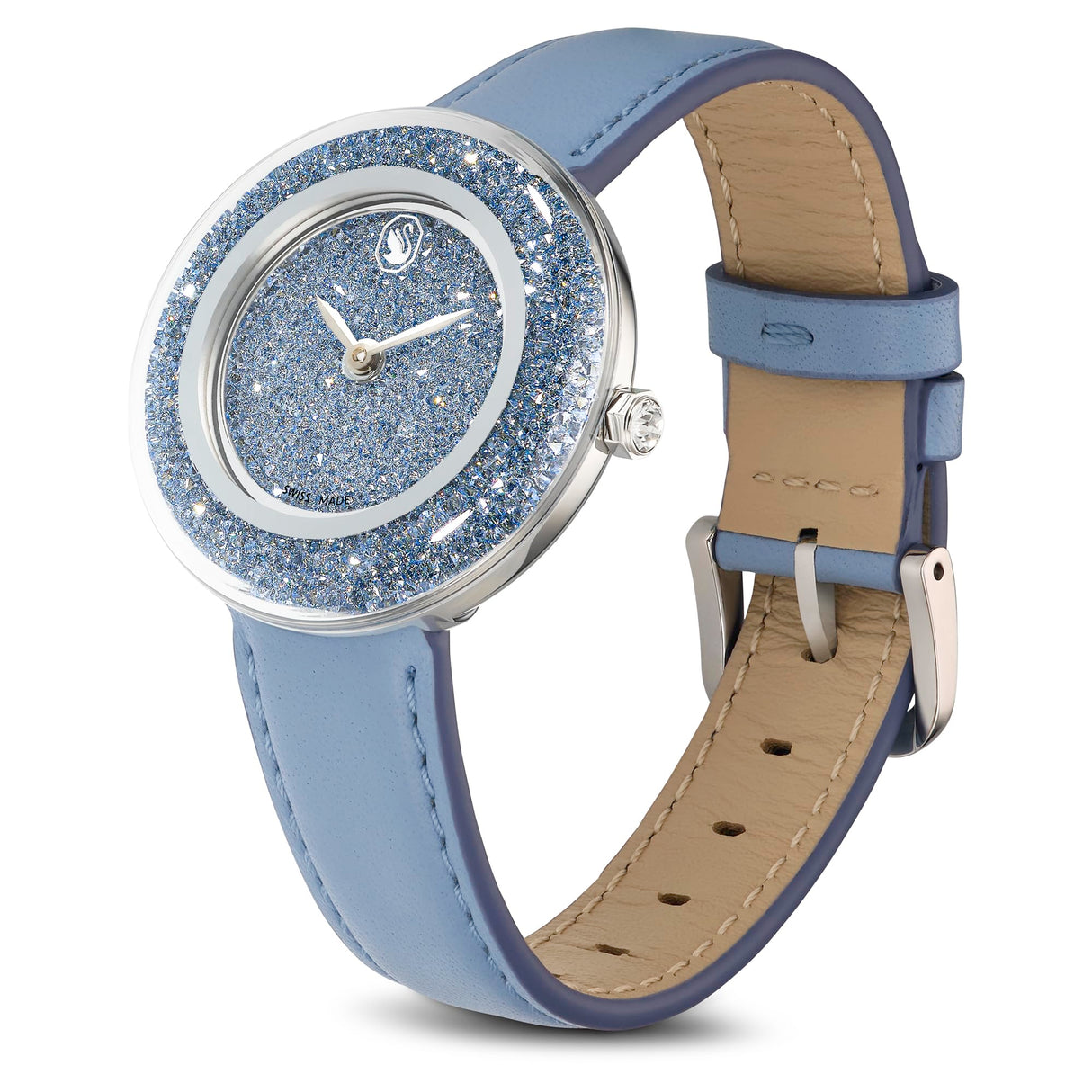 Swarovski Reloj Crystalline Lustre, Fabricación Suiza, Correa de Piel, Azul, Acero Inoxidable