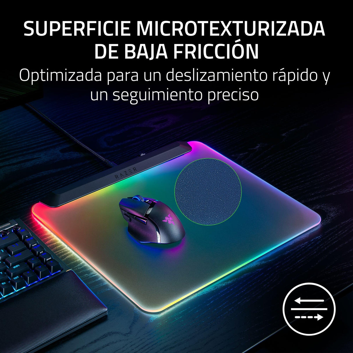 Razer Firefly V2 Pro - Alfombrilla de ratón para Juegos con retroiluminación RGB - Puerto USB Integrado (iluminación LED de 15 Zonas, Superficie con Textura micrograbada) Negro