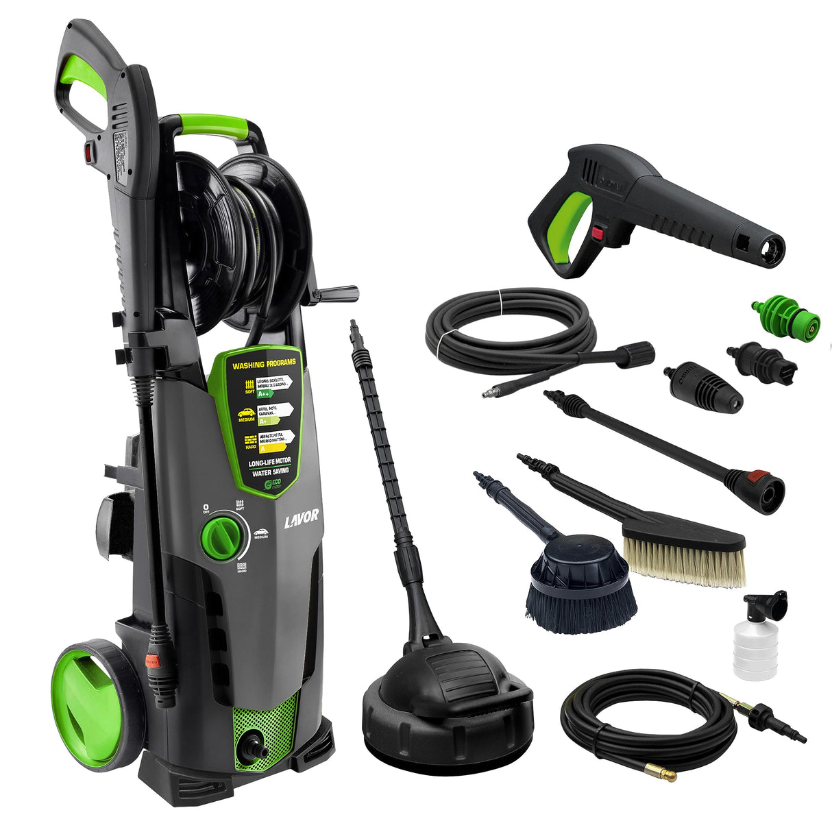 Lavor Hidrolimpiadora de agua fría STM 160 WPS con sistema lavado, enrollador, 2 cepillos, limpia suelos y sonda desatascadora 6 m, 160 bar max, 510 l/h max, 2500W