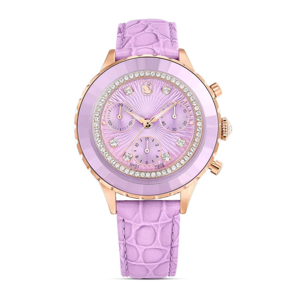Swarovski Reloj Octea Chrono, Fabricación Suiza, Correa de Piel, Púrpura, Acabado en Tono Oro Rosa