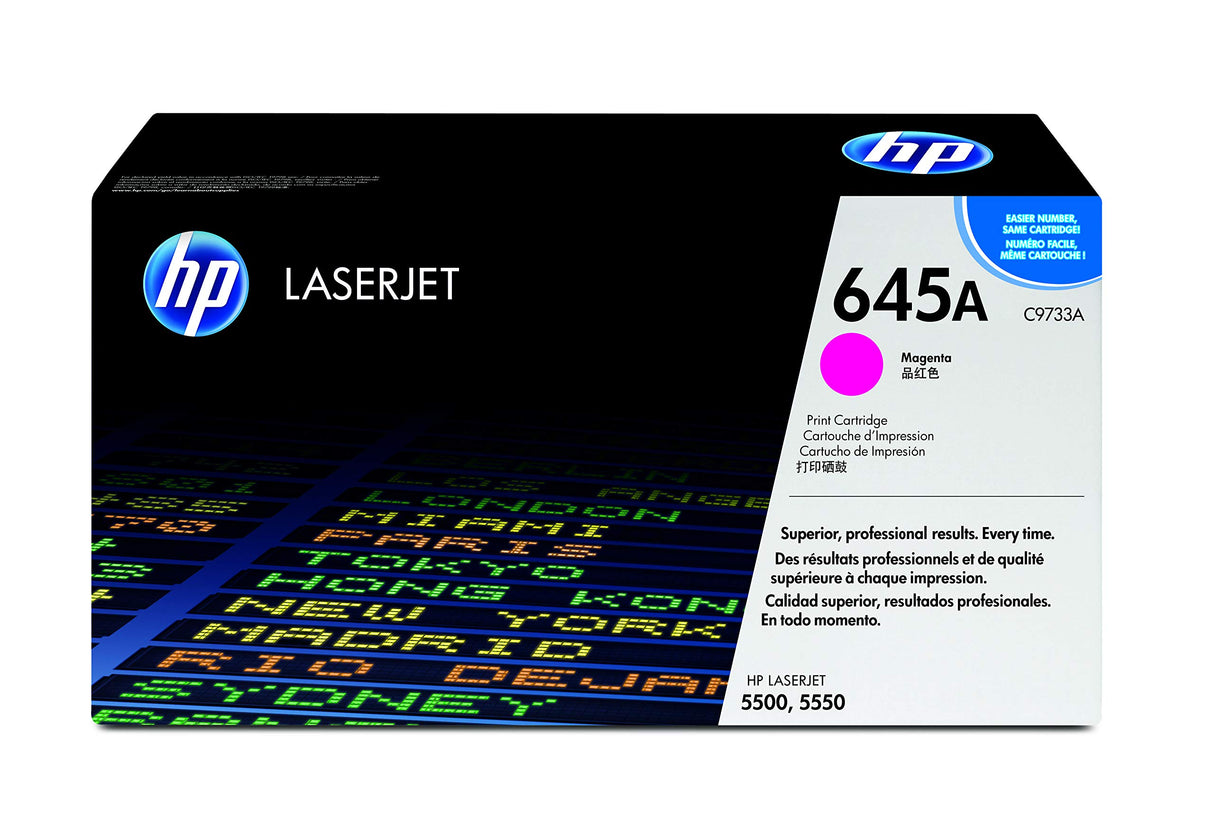 HP 645A C9733A Magenta, Cartucho Tóner Original, de 12.000 páginas, para impresoras HP Color LaserJet 5550n, 5500, 5500dn, 5500dtn, 5500hdn, 5500n y 5000dn
