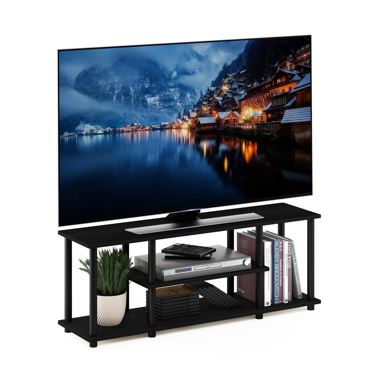 Furinno Soportes de TV de entretenimiento de 3 niveles Nogal/Negro