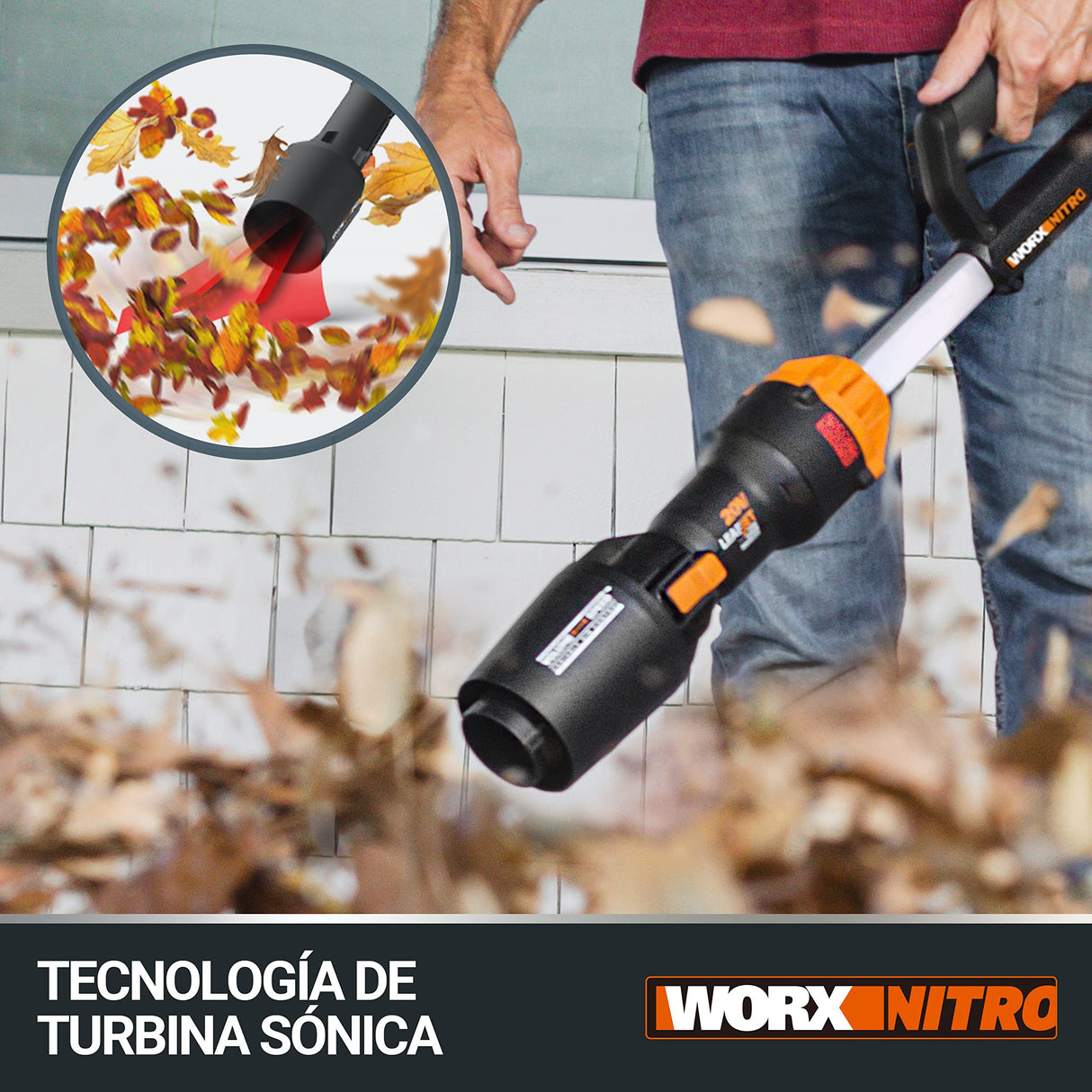 WORX Soplador a batería 20V Máx. | WG543E |Potente Motor sin escobillas | PowerShare | Incluye 1 batería 4.0 Ah y Cargador | 2 velocidades | Turbina con amplificación de Aire