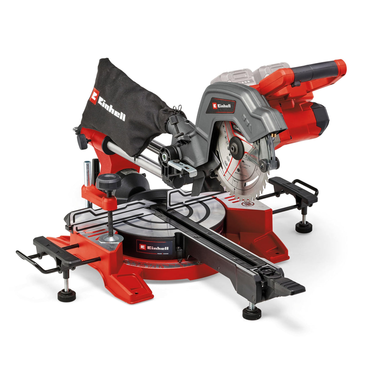 Einhell Sierra de tracción, vaivén e inglete con batería TE-SM 36/8 L Li-Solo Power X-Change (36V, hoja de sierra Ø 216, mesa giratoria, función de tracción, láser de línea de corte, sin batería)