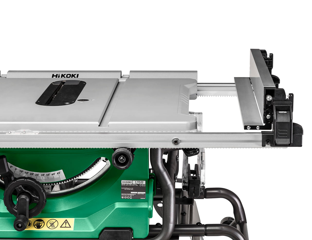 Sierra de mesa HiKOKI C10RJ (1500W, hoja de sierra Ø255mm, arranque suave, tope paralelo, extensión de mesa, freno eléctrico, protección contra sobrecarga, hoja de sierra, incl. mesa inferior)