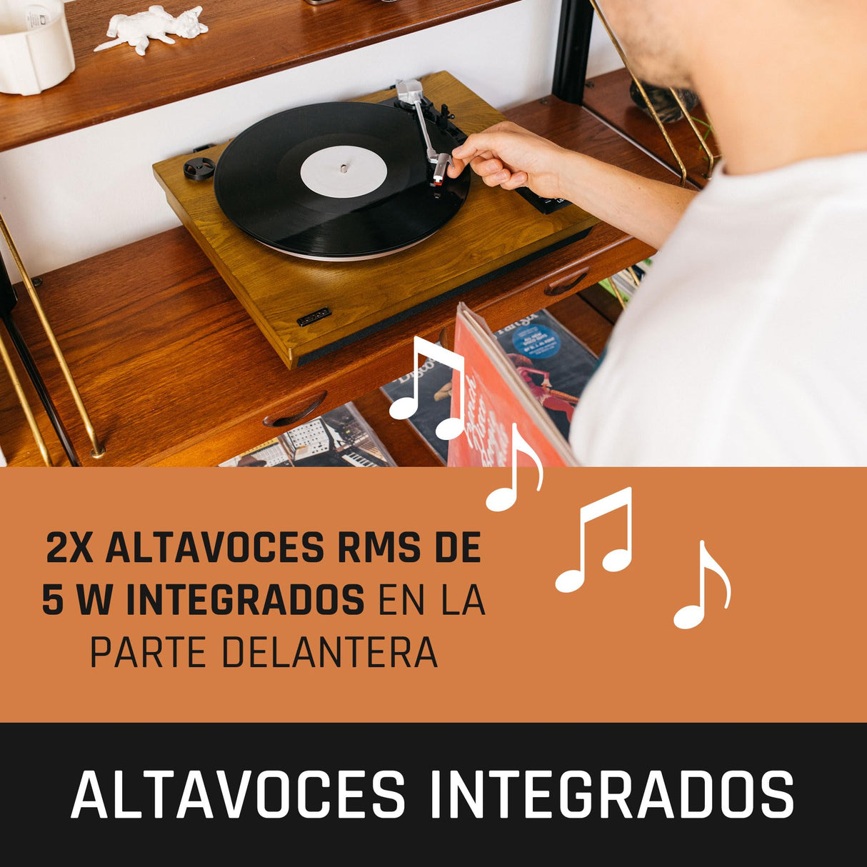 Tocadiscos Lenco LS-55 con Altavoces Integrados - Recepción Bluetooth - Codificación Directa de MP3 a Medios de Almacenamiento - 2 x 5 vatios RMS - Entrada USB - AUX - Marrón
