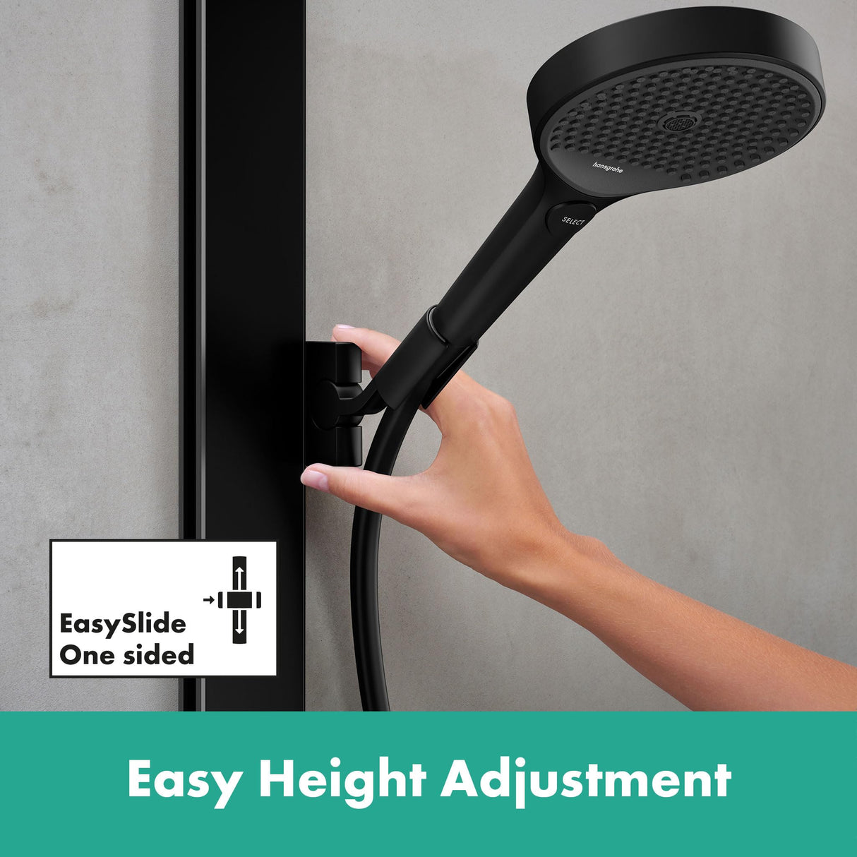 hansgrohe Rainfinity, sistema de ducha con termostato, ducha lluvia (360 mm) con grifo, ducha de mano (3 tipos de chorro), flexo, barra, ducha fija redondo (1 tipo de chorro), negro mate