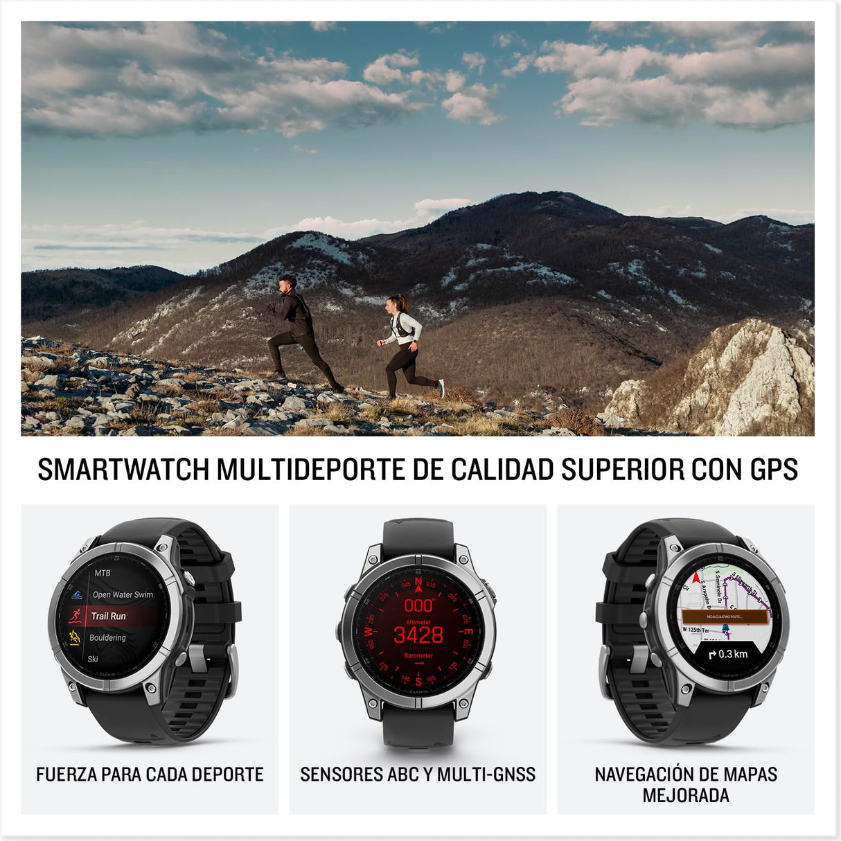 Garmin fēnix E - 47mm - Reloj de Alto Rendimiento GPS Multideporte con Pantalla táctil AMOLED, Frecuencia cardíaca, Mapas y hasta 10 días de autonomía, Acero Plateado