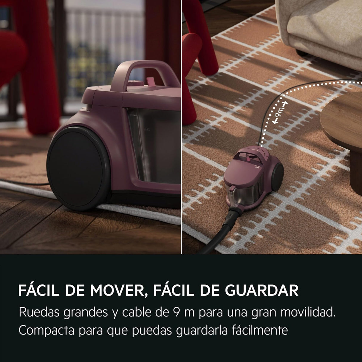 AEG Aspiradora de Trineo Sin Bolsa AL51C1DRF, 1000W, Filtro HEPA, 78dB, Capacidad 2 L, Radio de Acción 9m, Ideal Suelos Duros y Alfombras, Rojo