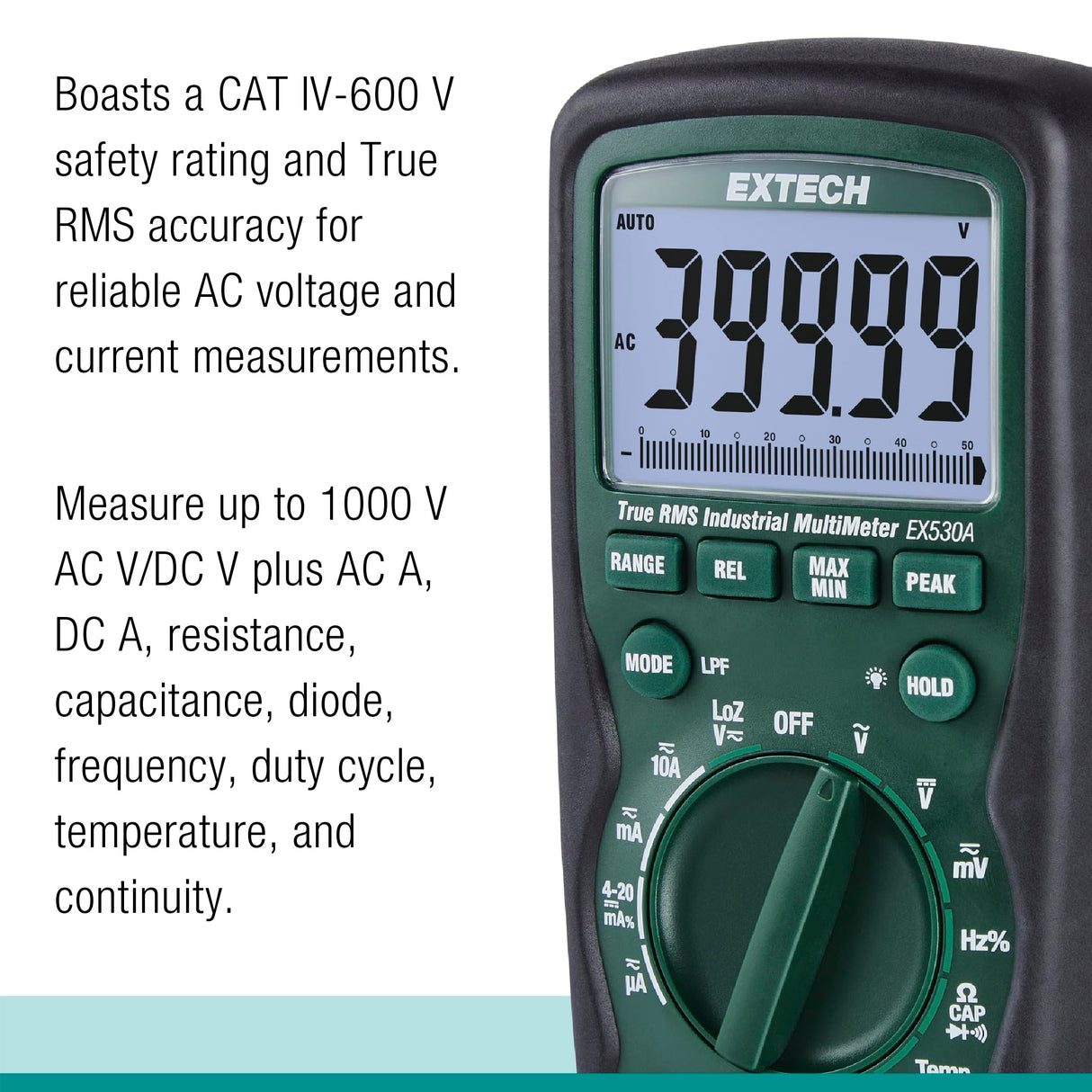 Extech EX530A Heavy Duty True RMS Multimeter (50000 count)