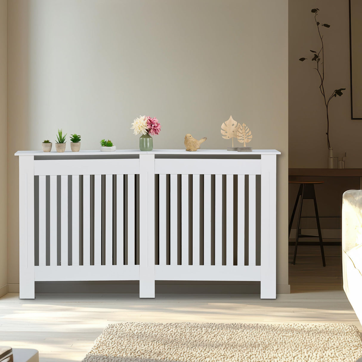 Relaxdays Cubre Radiador, Diseño Rústico, 83 x 152 x 19 cm, para Calefactores Antiguos, Cubreradiador, MDF, Blanco, 100% Tablero de Fibras, XL