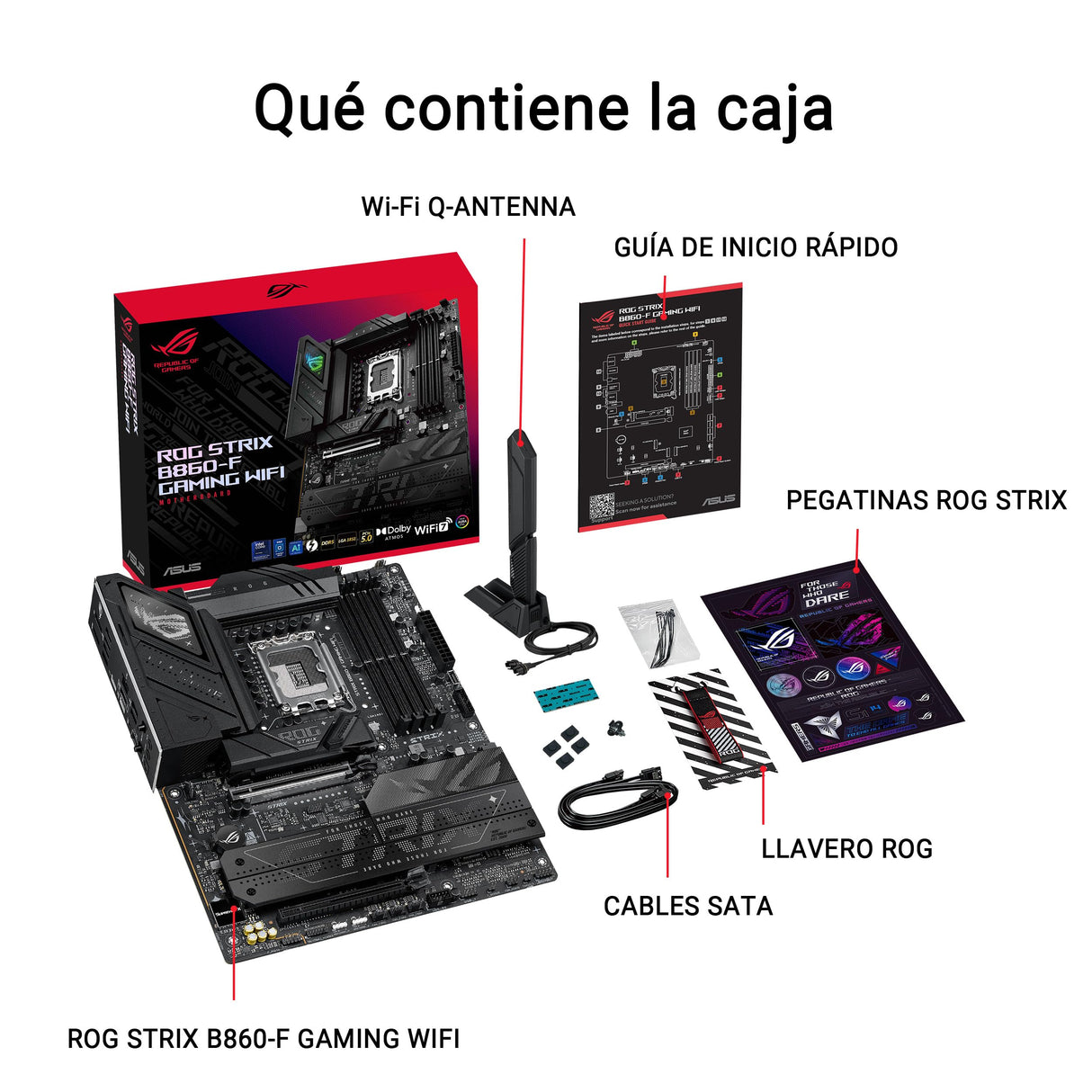 ASUS ROG Strix B860-F Gaming WiFi, Placa Base ATX, preparada para PCs con IA Avanzada, 16+1+2+1 etapas de Potencia, Ranuras DDR5, PCIe 5.0, Cuatro Ranuras M.2, WiFi 7, iluminación Aura Sync RGB