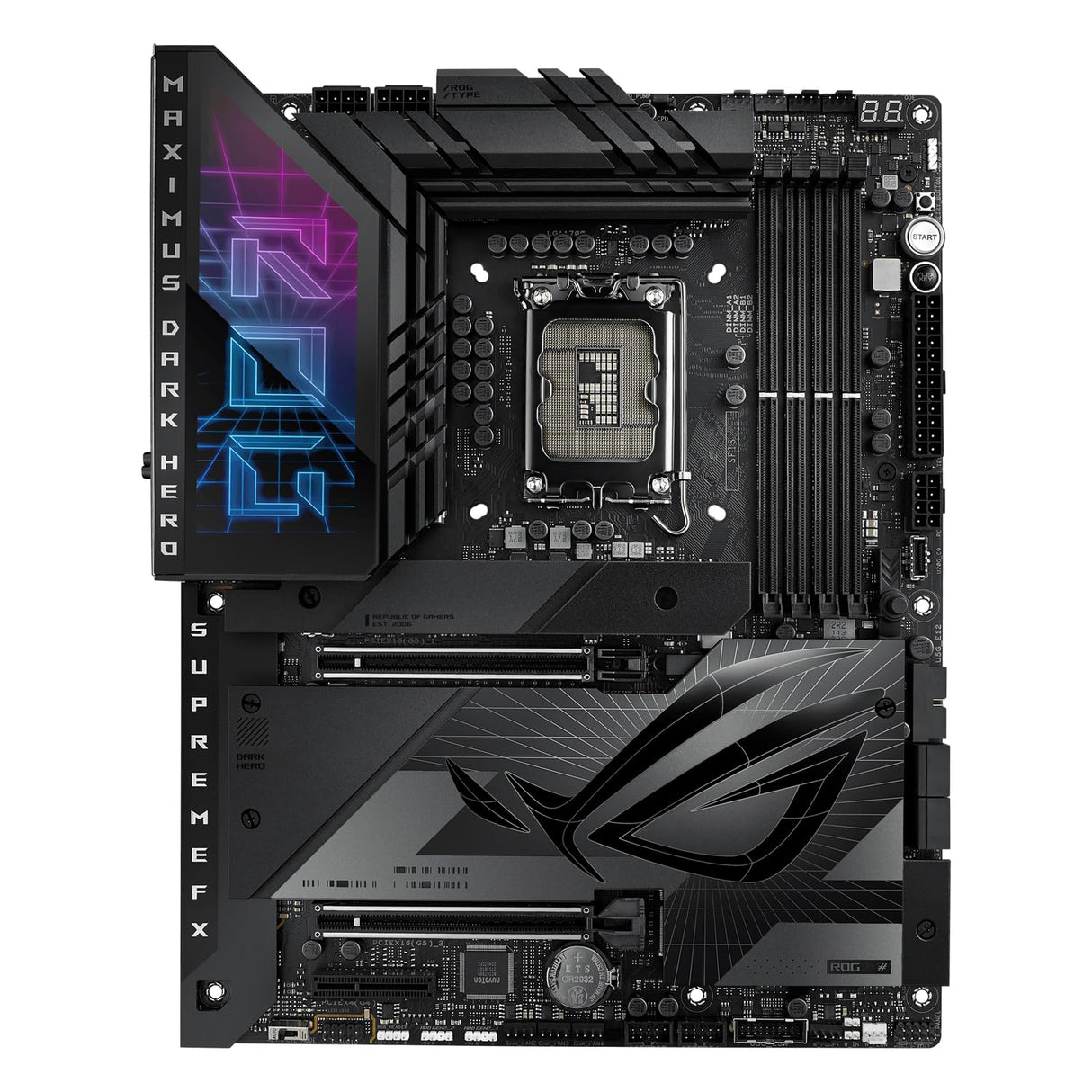 ASUS ROG Maximus Z790 Dark Hero - Placa Base Intel Z790 LGA 1700 ATX con 20+1+2 DrMos, DDR5, Wi-Fi 7, M.2, SSD PCIe 5.0, Q-Release, Thunderbolt 4, Quick Charge 4+, IA, Aura Sync con Polymo Lighting