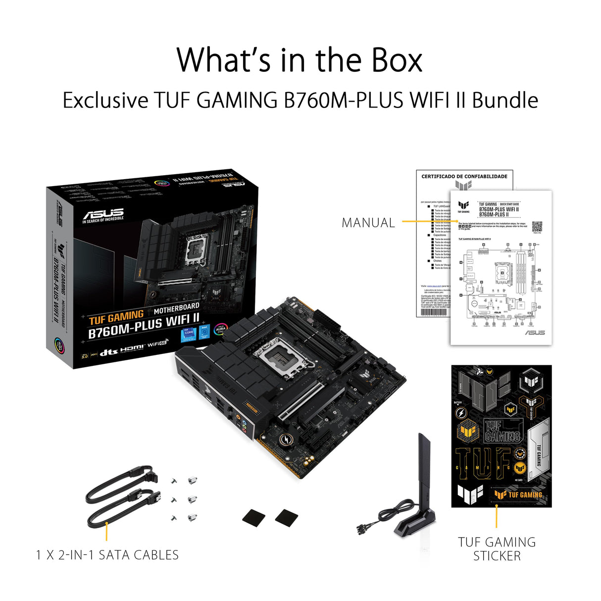 ASUS TUF Gaming B760M-PLUS WiFi II - Placa Base Intel B760 LGA 1700 mATX (PCIe 5.0, M.2, DDR5,WiFi 6E, Antena Q, Realtek 2,5 GB Ethernet, DP, HDMI, SATA 6 Gbps, USB Tipo-C, Thunderbolt 4, Aura Sync)