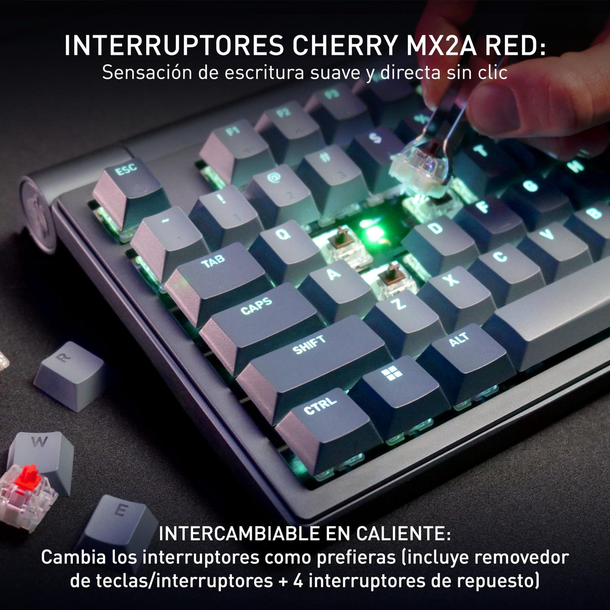 CHERRY XTRFY MX 8.3 TKL Wireless, Teclado Mecánico Gaming Sin Bloque Numérico, Disposición UK (QWERTY), Switches Hot Swappable MX2A Red, Starfall Grey