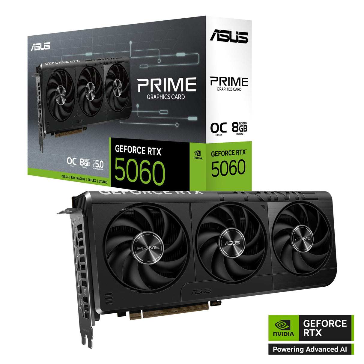 ASUS Prime GeForce RTX 5060 8 GB GDDR7 OC Edition Tarjeta gráfica Compatible con SFF (PCIe 5.0, 8 GB GDDR7, HDMI/DP 2.1, 2,5 Ranuras, Ventiladores Axial-Tech, BIOS Dual)