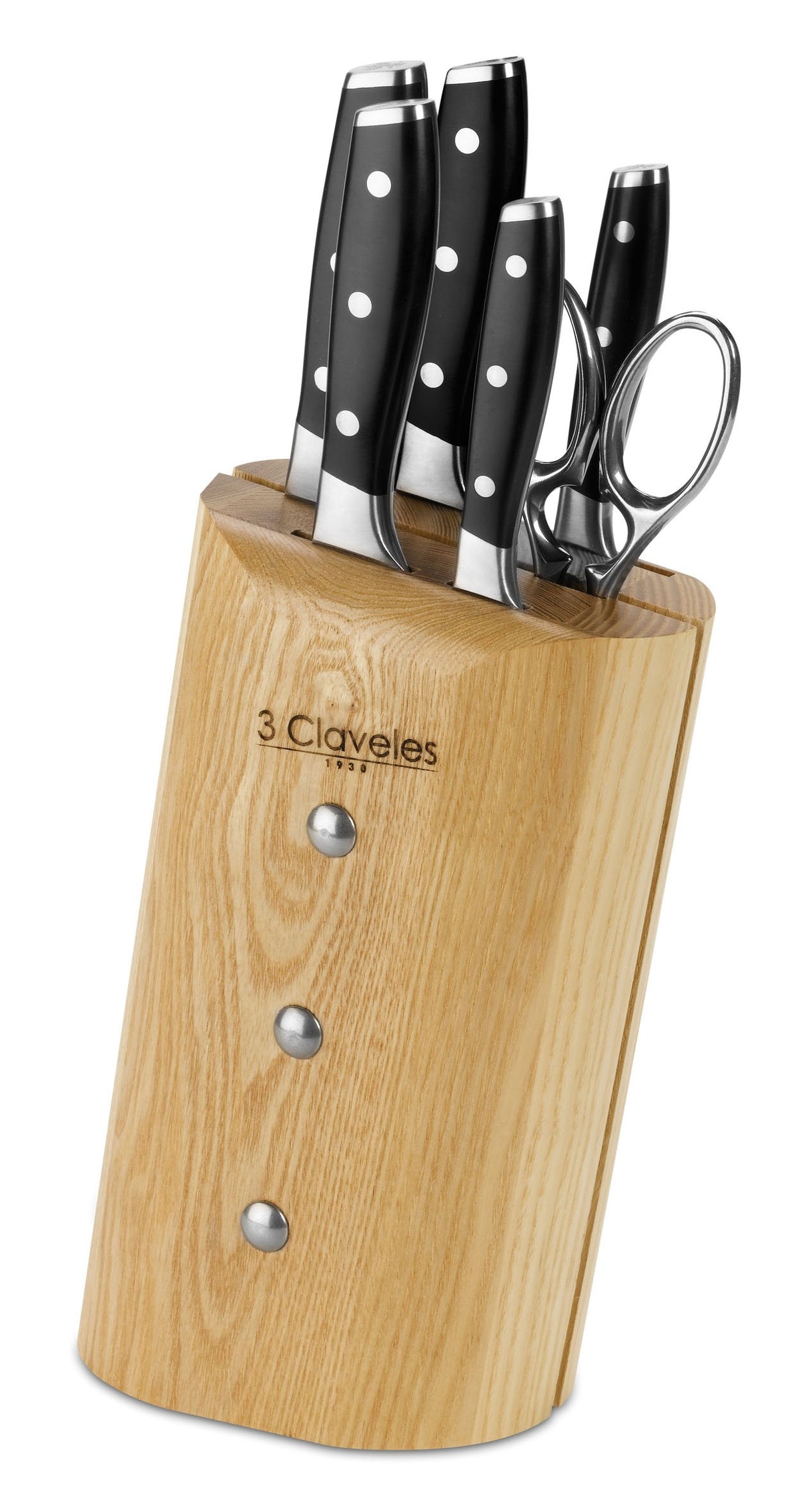 3 CLAVELES Juego Cocina, Madera,Acero Inoxidable, 5 Cuchillos Ash Toledo + 1 Tijera Star, 1637
