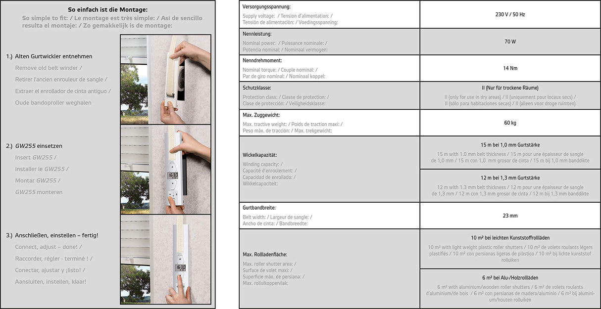 SuperRollo GW255 - Bobinadora eléctrica integrada para persiana, para 23 mm, 70 W