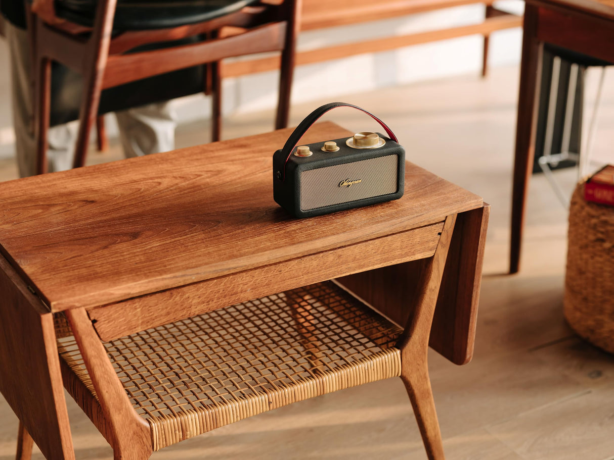 Sangean RA-101 Black Gold. Diseño Retro de Madera y Piel sintética. Bluetooth 5.0. Autonomía 19 Horas con una Carga Completa. AUX-in para Fuentes de Audio externas.