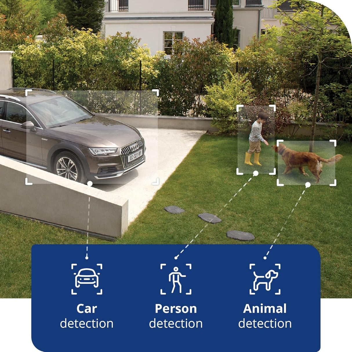 Netatmo Cámara de Vigilancia Exterior Sirena 105 dB y Foco 12W, Video HD, Detección Avanzada de Personas, Animales y Vehículos, Visión Nocturna, Almacenamiento Local Gratis - NOC-S-AMZ