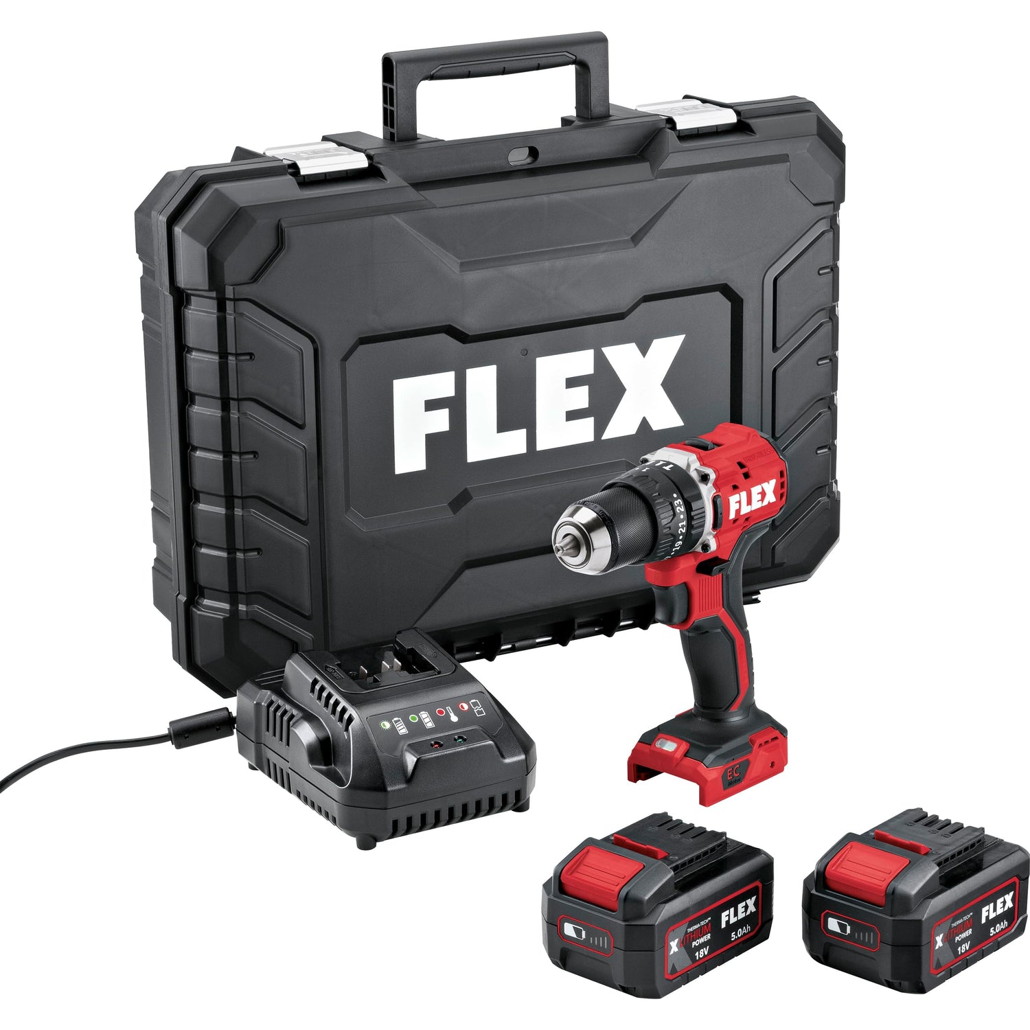 FLEX Taladro de impacto inalámbrico de 2 velocidades (PD 2G 18-EC LD 55 TC, 2 velocidades, EMS, motor sin escobillas, mango ergonómico, iluminación LED, herramienta artesanal, herramienta manual
